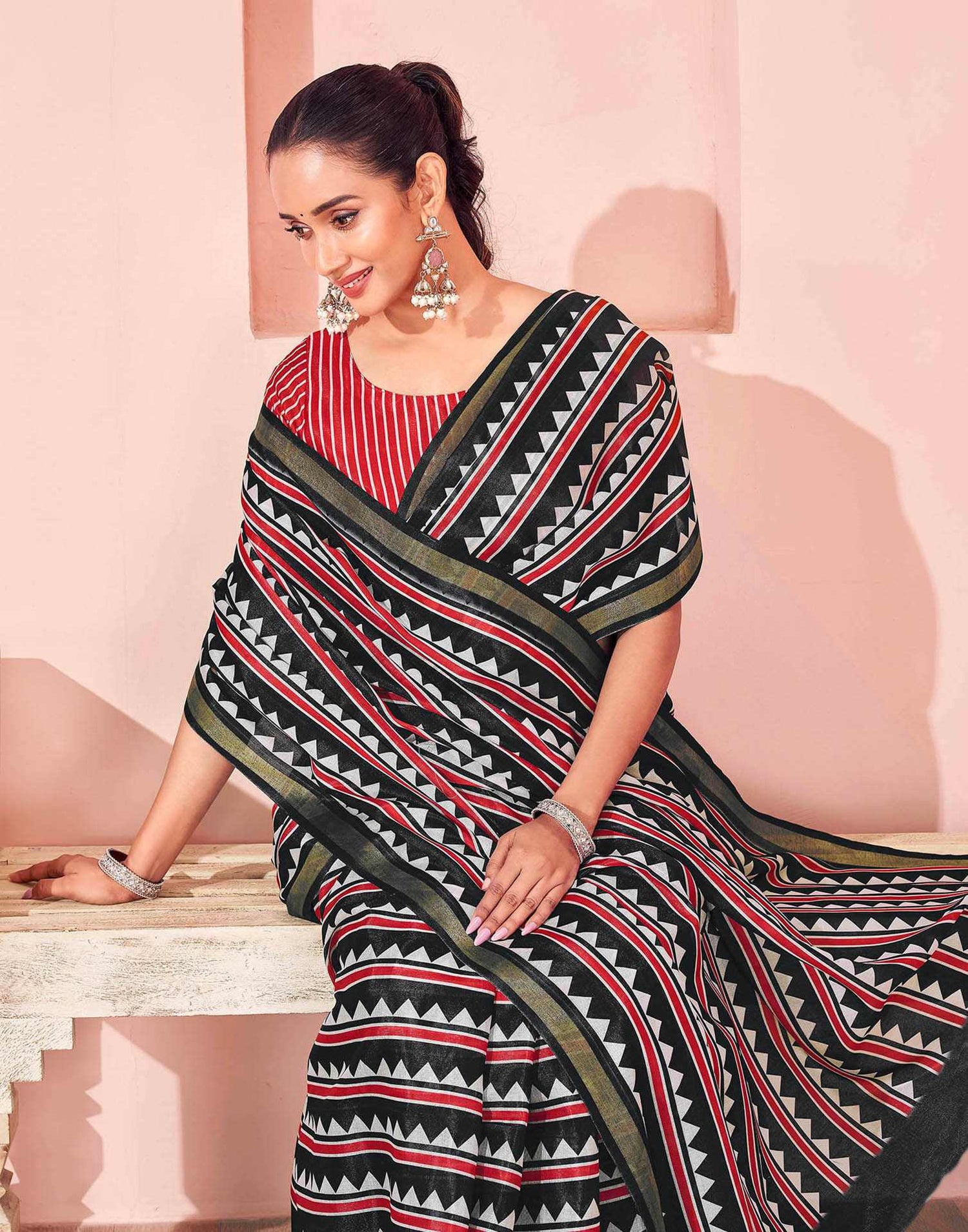 Black Silk Printed Saree