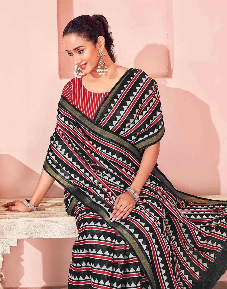 Black Silk Printed Saree