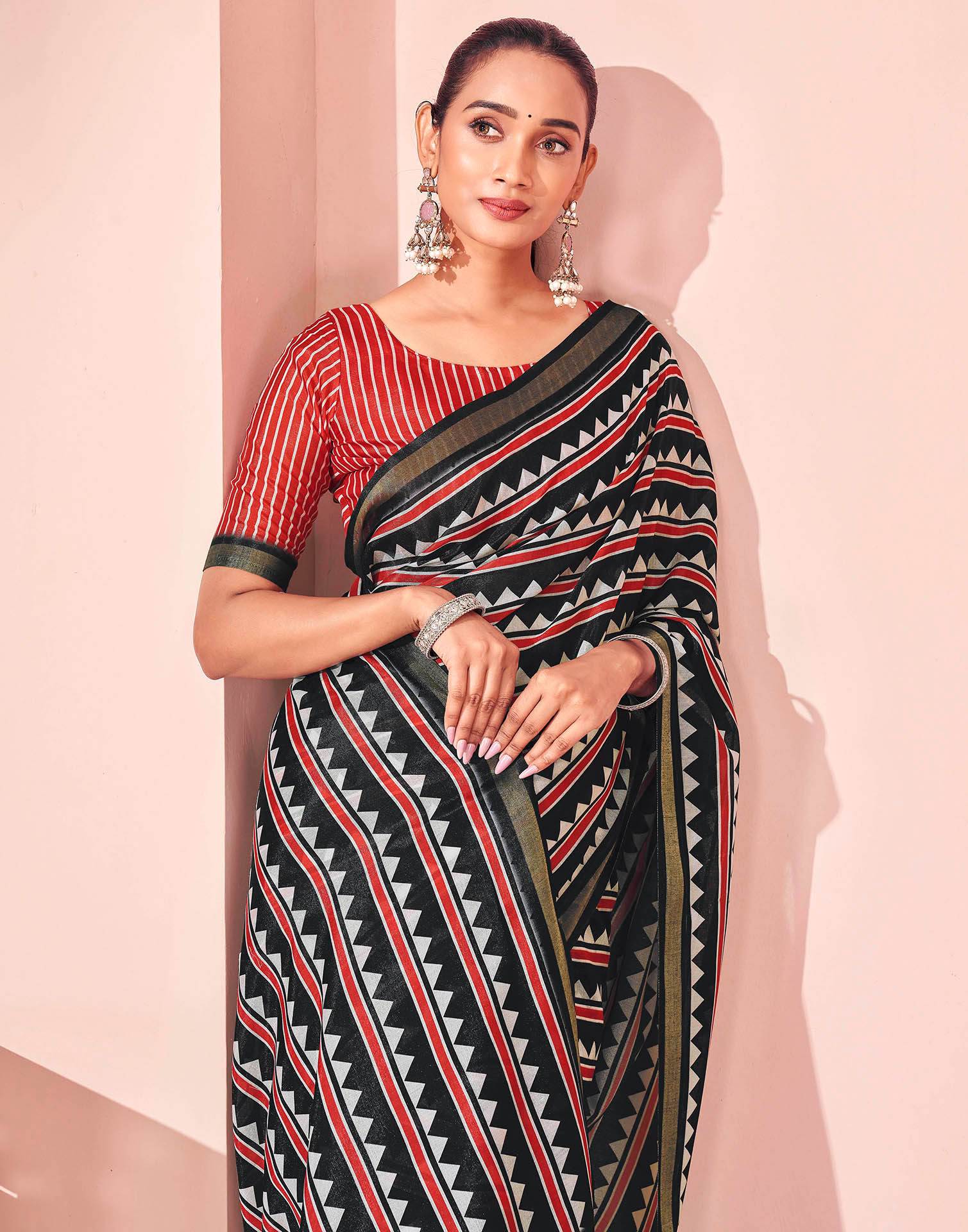Black Silk Printed Saree