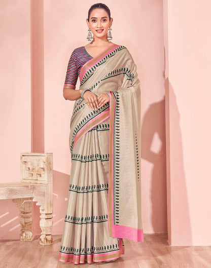 Beige Silk Printed Saree