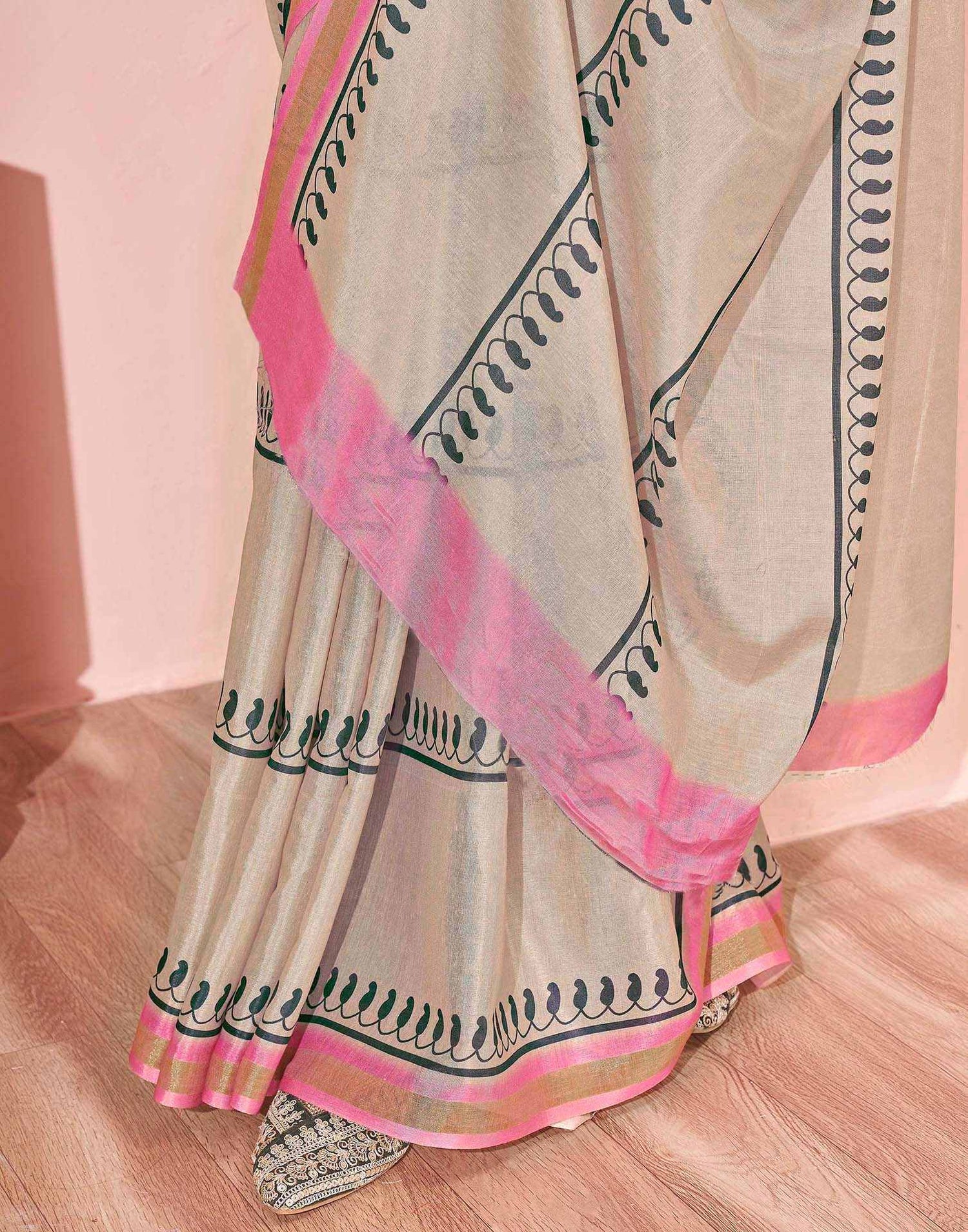Beige Silk Printed Saree