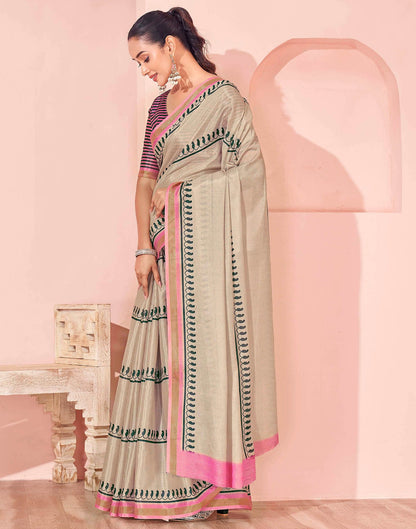Beige Silk Printed Saree