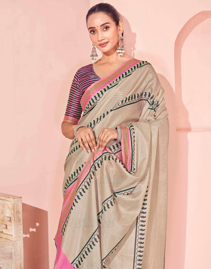 Beige Silk Printed Saree