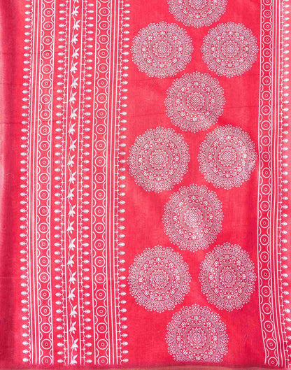 Coral Pink Silk Printed Saree
