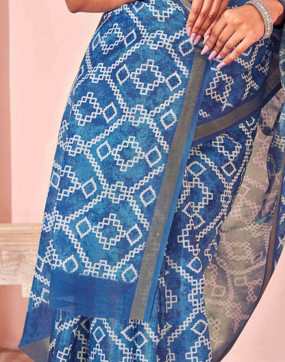 Peacock Blue Silk Printed Saree