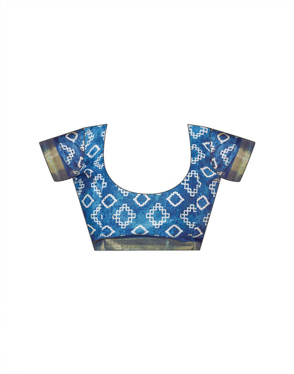 Peacock Blue Silk Printed Saree