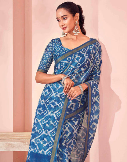 Peacock Blue Silk Printed Saree