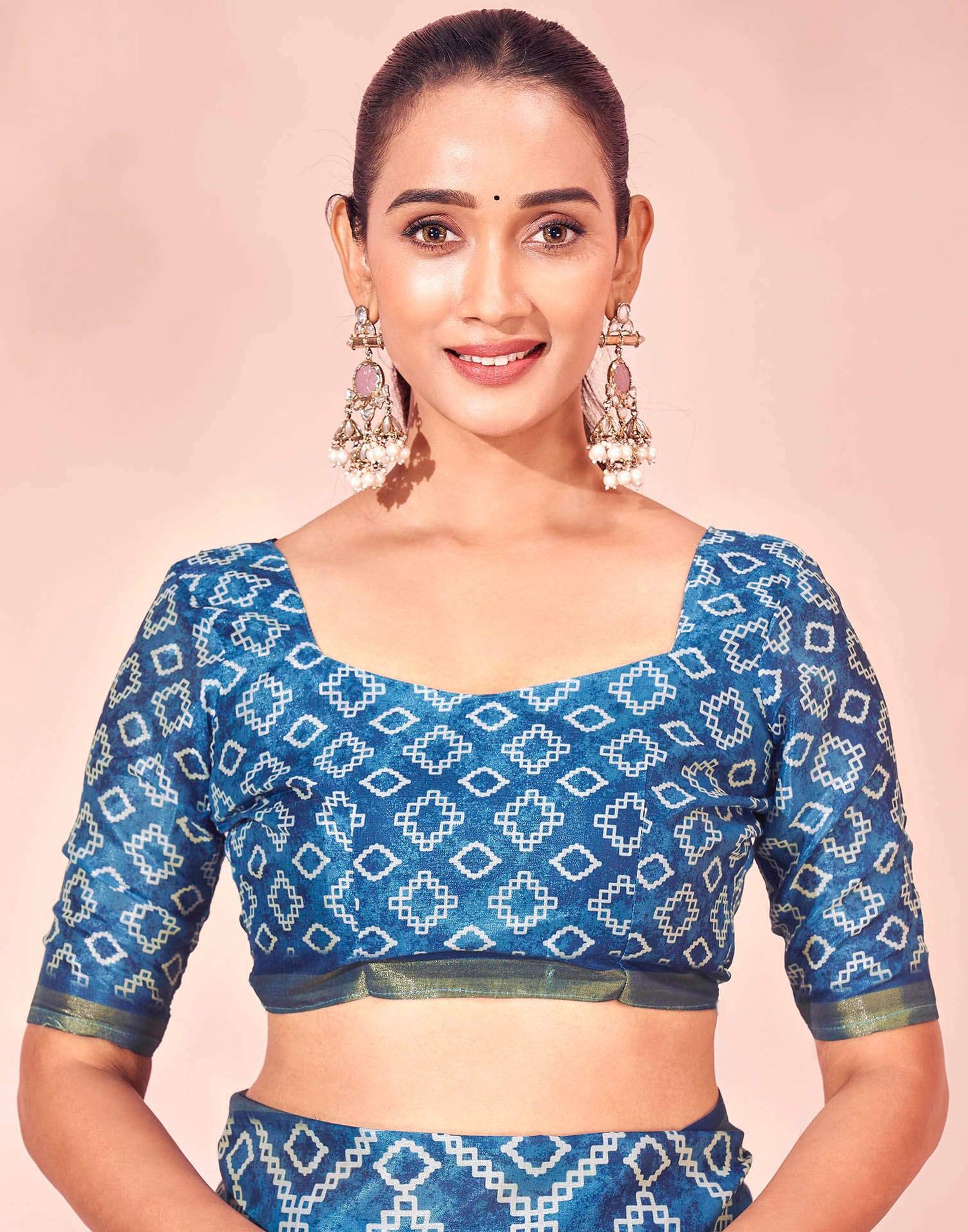 Peacock Blue Silk Printed Saree