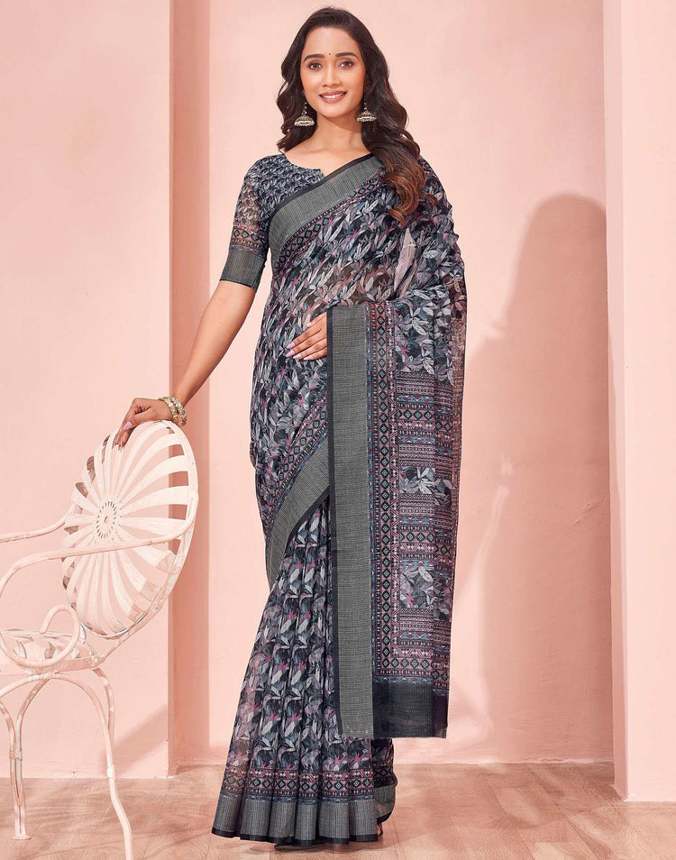 Black Linen Printed Saree