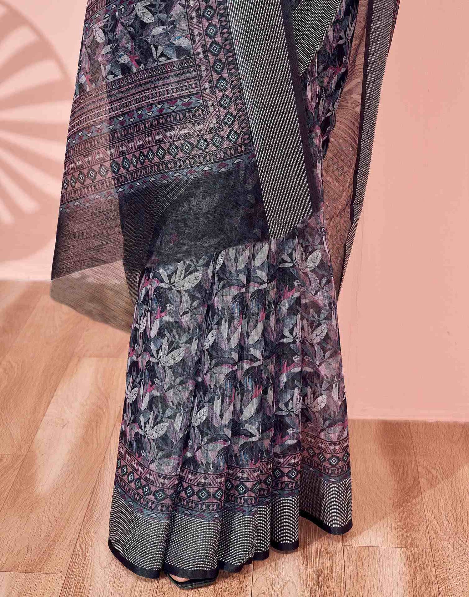 Black Linen Printed Saree