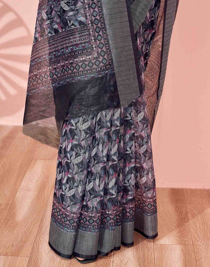 Black Linen Printed Saree