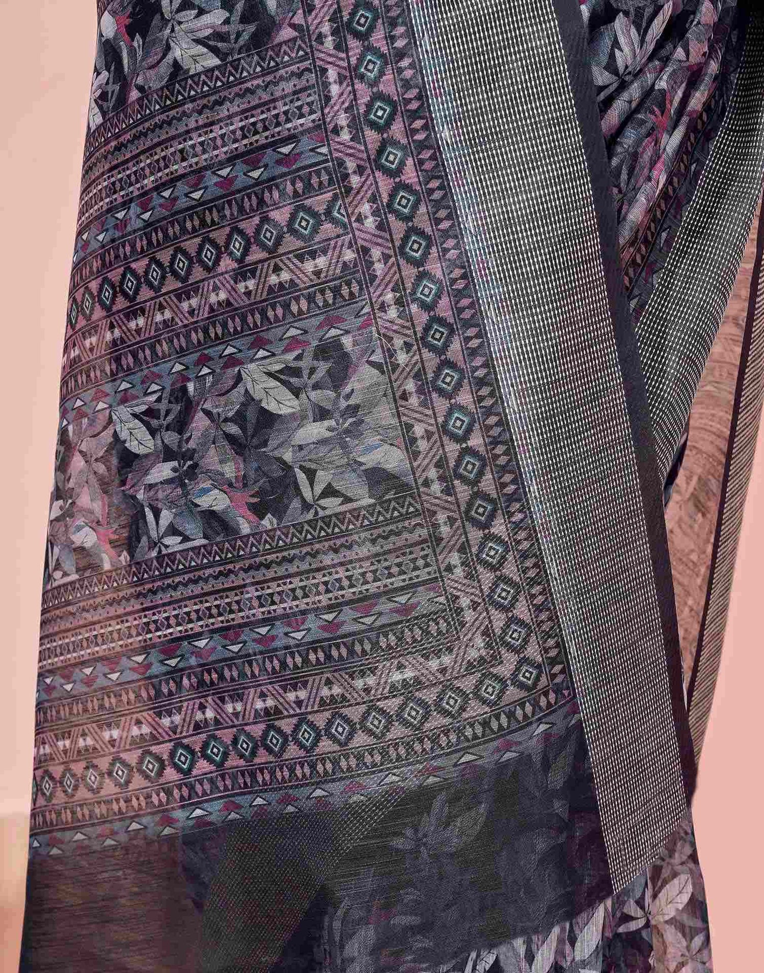 Black Linen Printed Saree