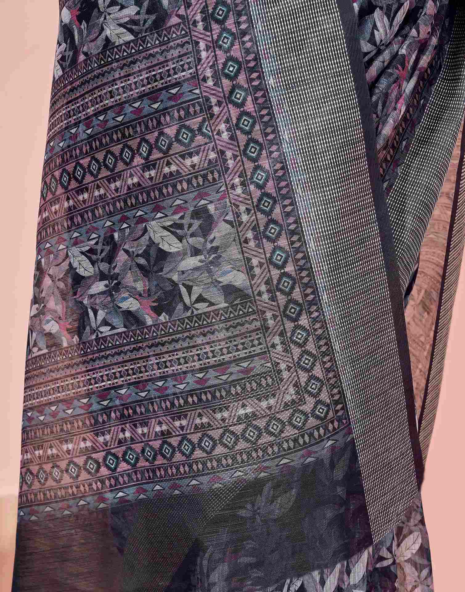 Black Linen Printed Saree