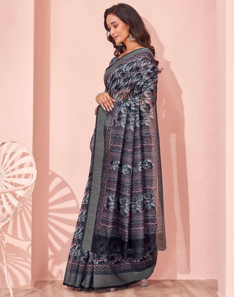 Black Linen Printed Saree