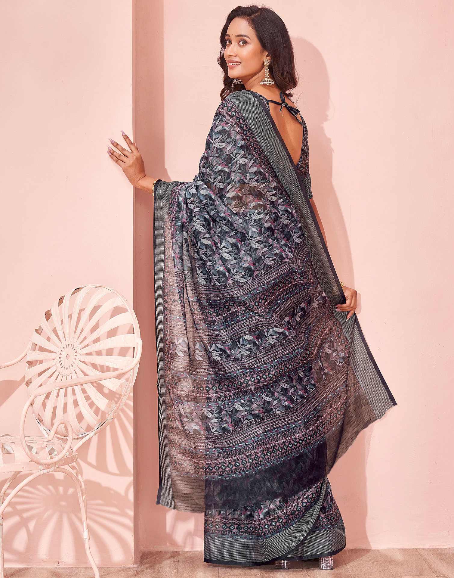Black Linen Printed Saree