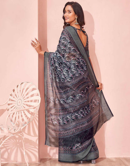 Black Linen Printed Saree