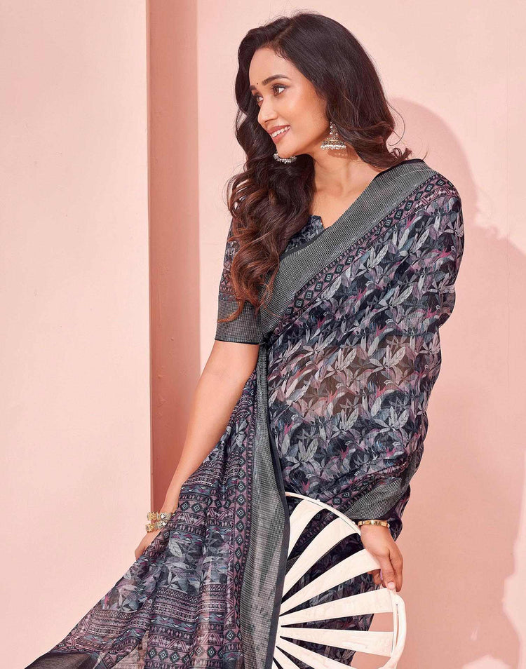 Black Linen Printed Saree
