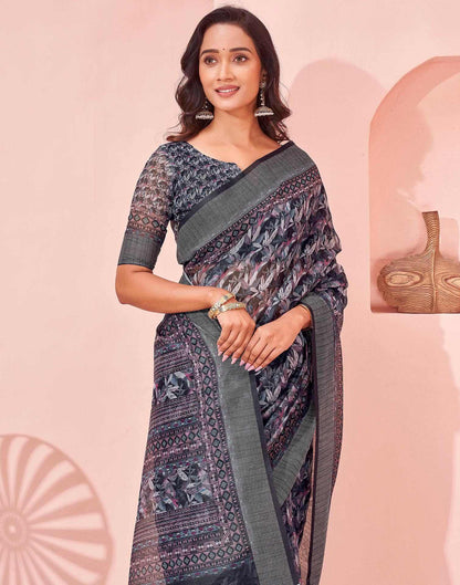 Black Linen Printed Saree