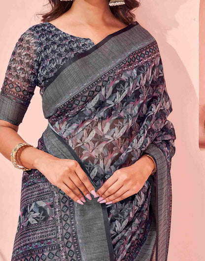Black Linen Printed Saree
