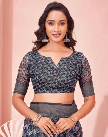 Black Linen Printed Saree