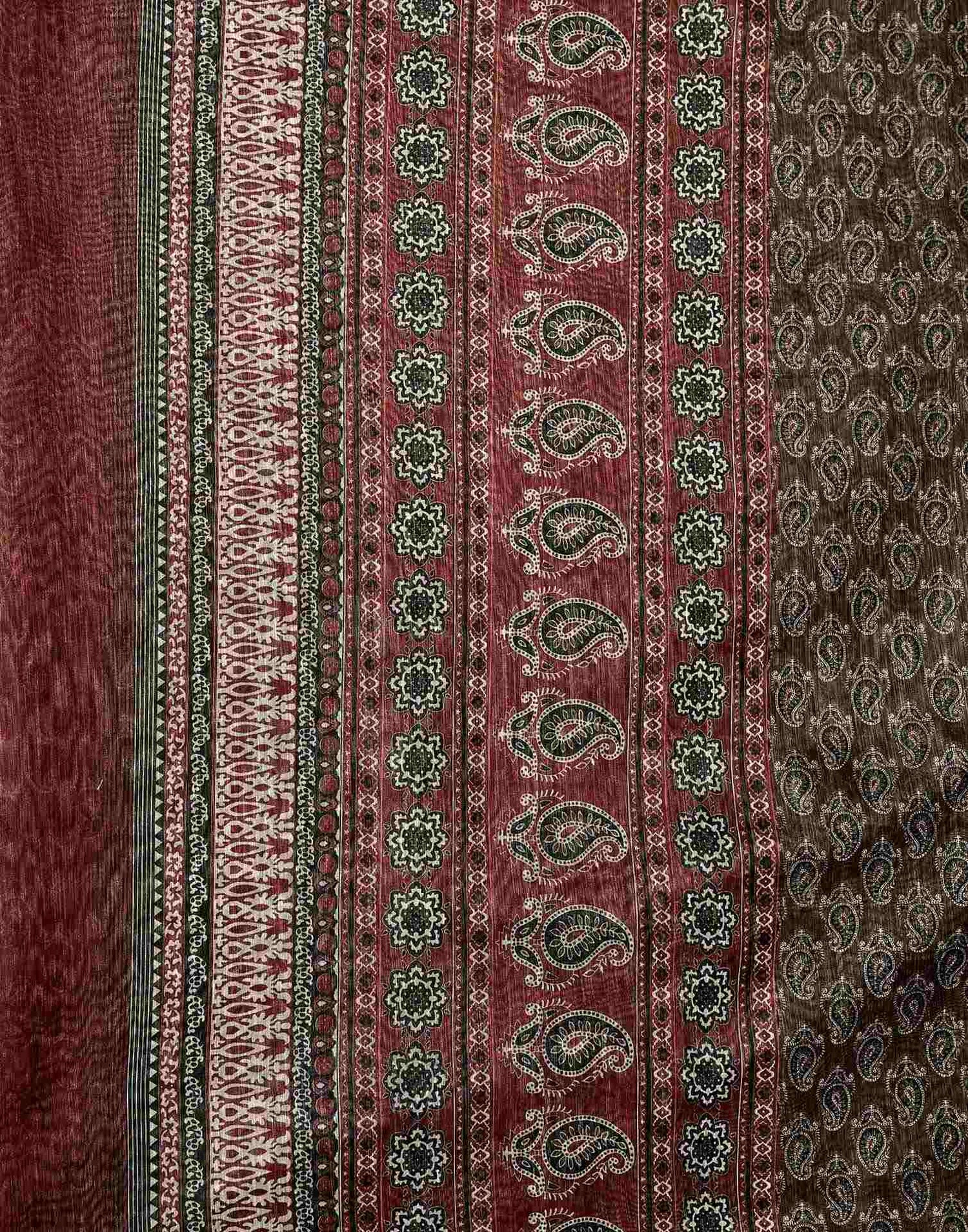 Olive Green Linen Printed Saree