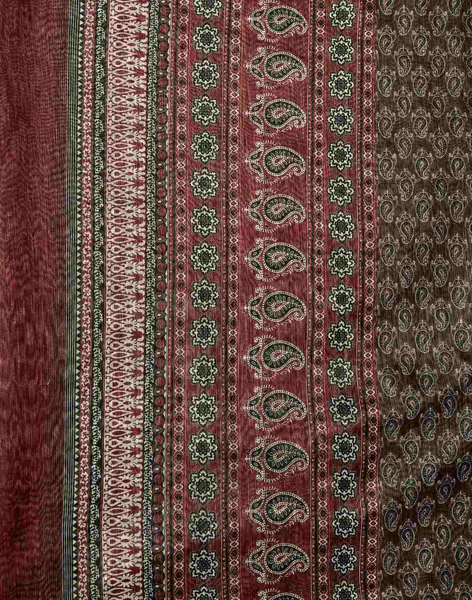Olive Green Linen Printed Saree