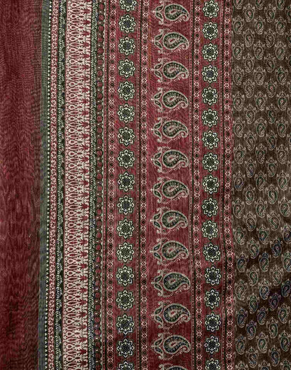 Olive Green Linen Printed Saree