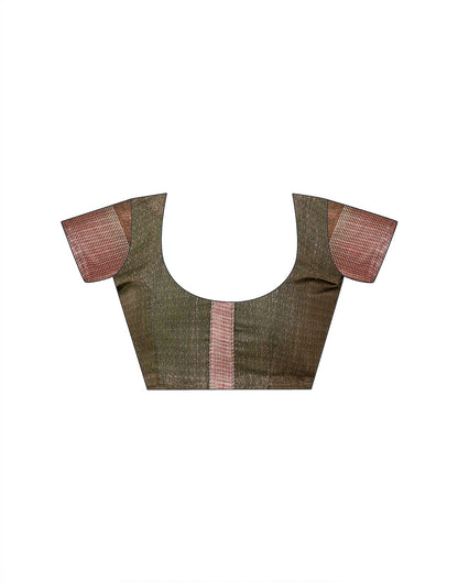 Olive Green Linen Printed Saree