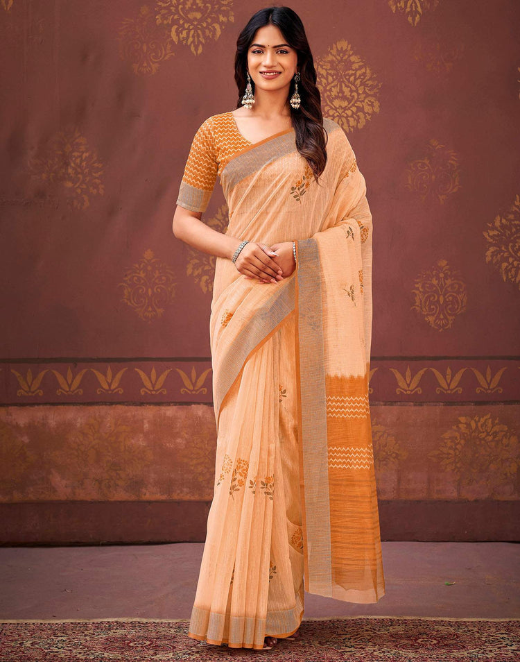 Peach Linen Printed Saree