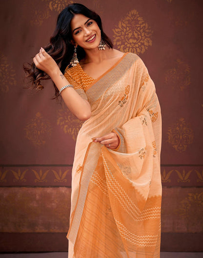 Peach Linen Printed Saree