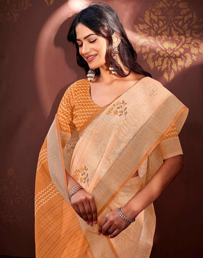 Peach Linen Printed Saree
