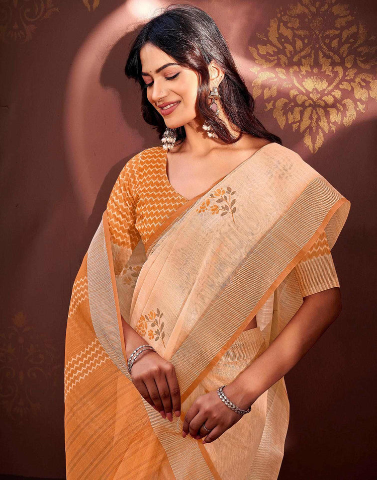 Peach Linen Printed Saree