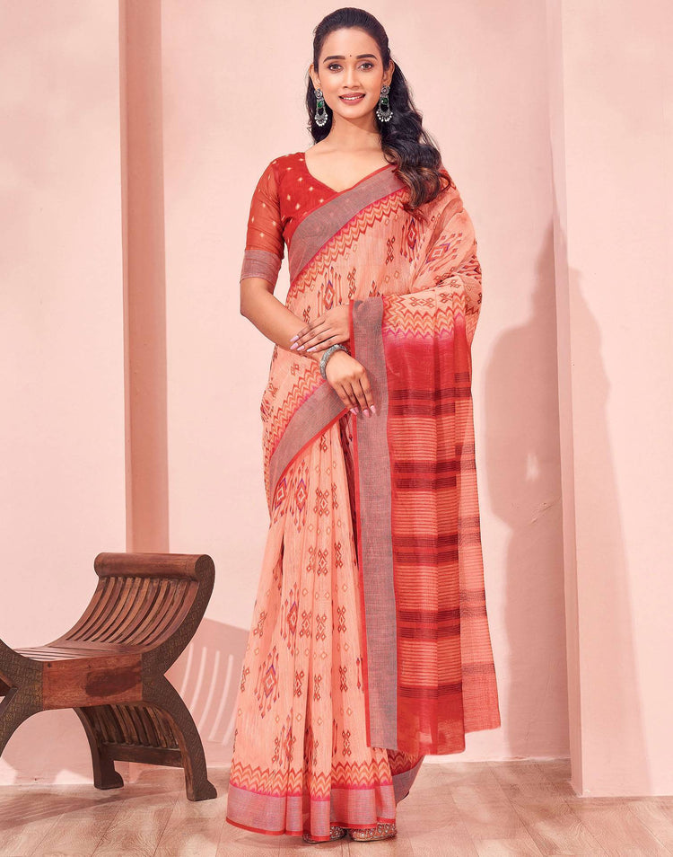 Dusty Peach Linen Printed Saree