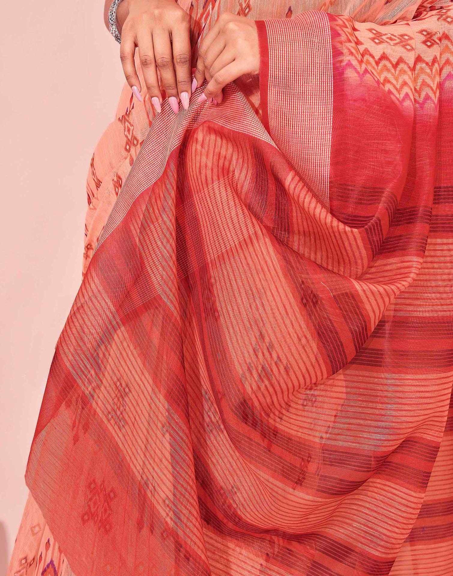 Dusty Peach Linen Printed Saree