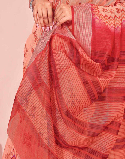 Dusty Peach Linen Printed Saree