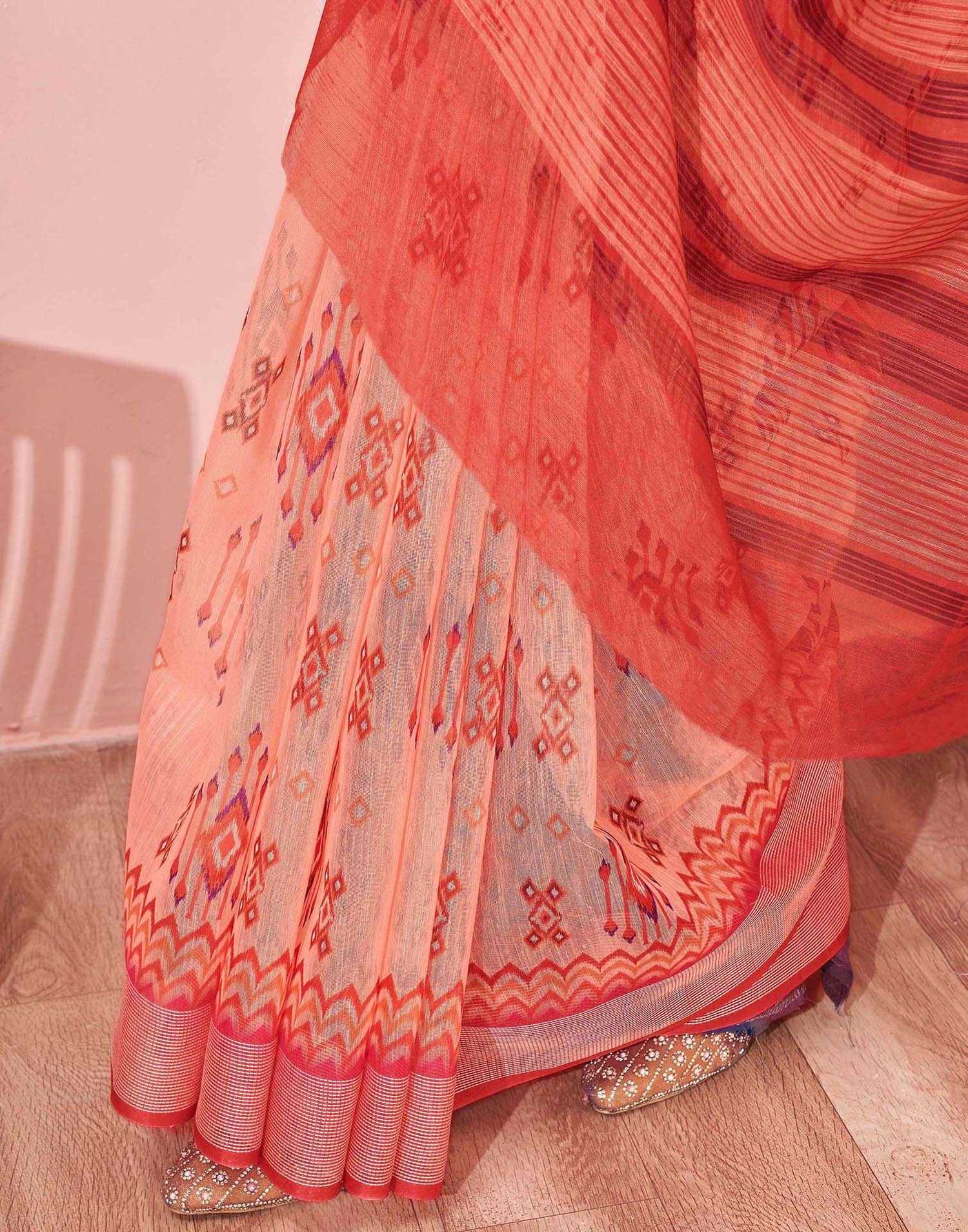 Dusty Peach Linen Printed Saree
