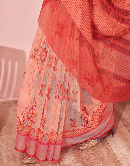 Dusty Peach Linen Printed Saree