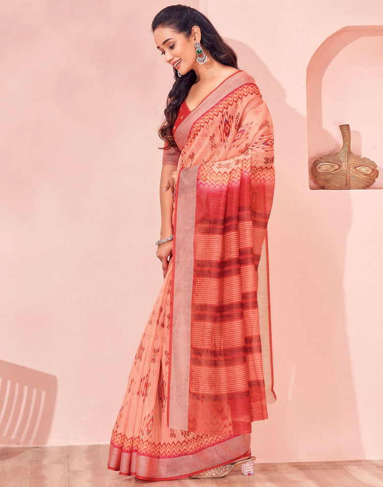 Dusty Peach Linen Printed Saree