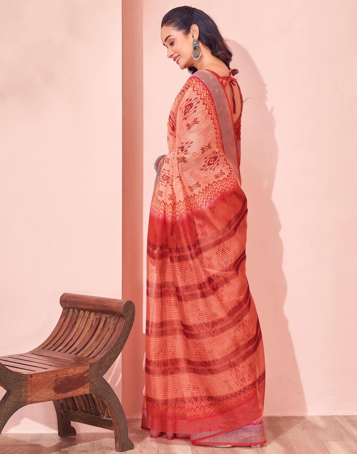 Dusty Peach Linen Printed Saree