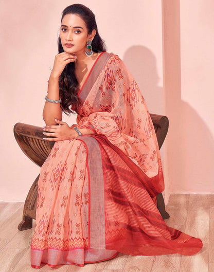 Dusty Peach Linen Printed Saree