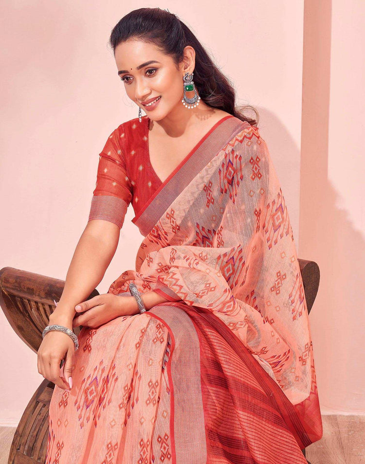 Dusty Peach Linen Printed Saree
