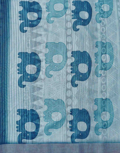 Light Blue Linen Printed Saree