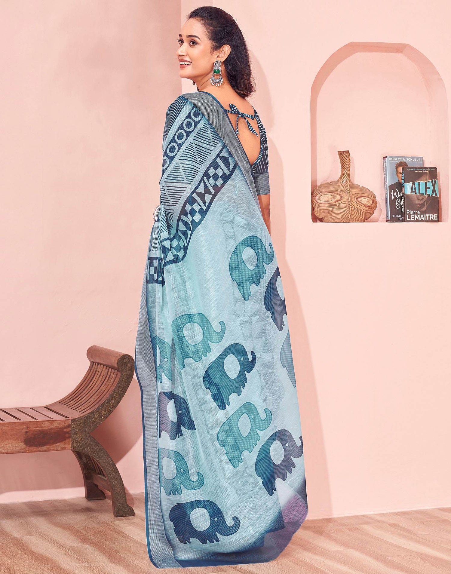 Light Blue Linen Printed Saree
