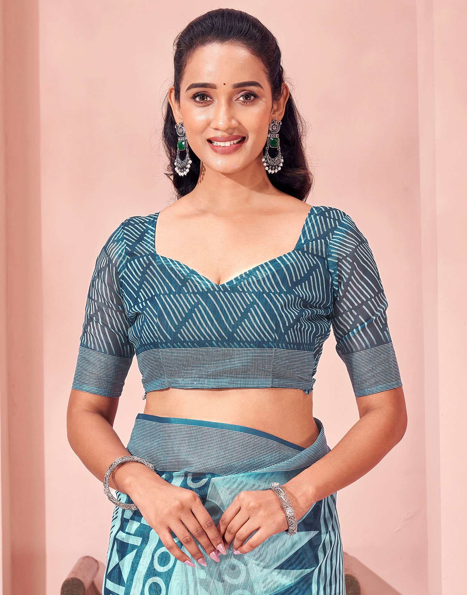 Light Blue Linen Printed Saree