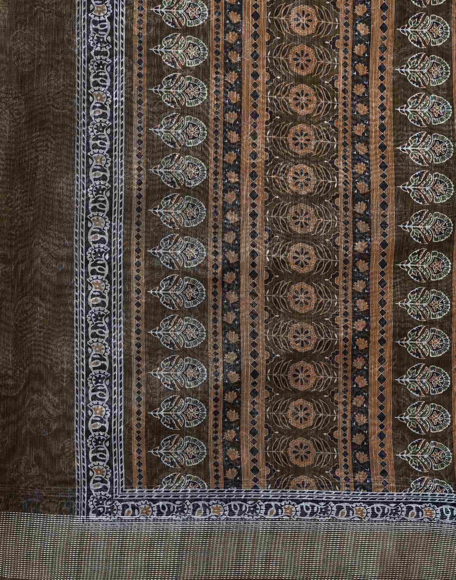 Dusty Olive Green Linen Printed Saree