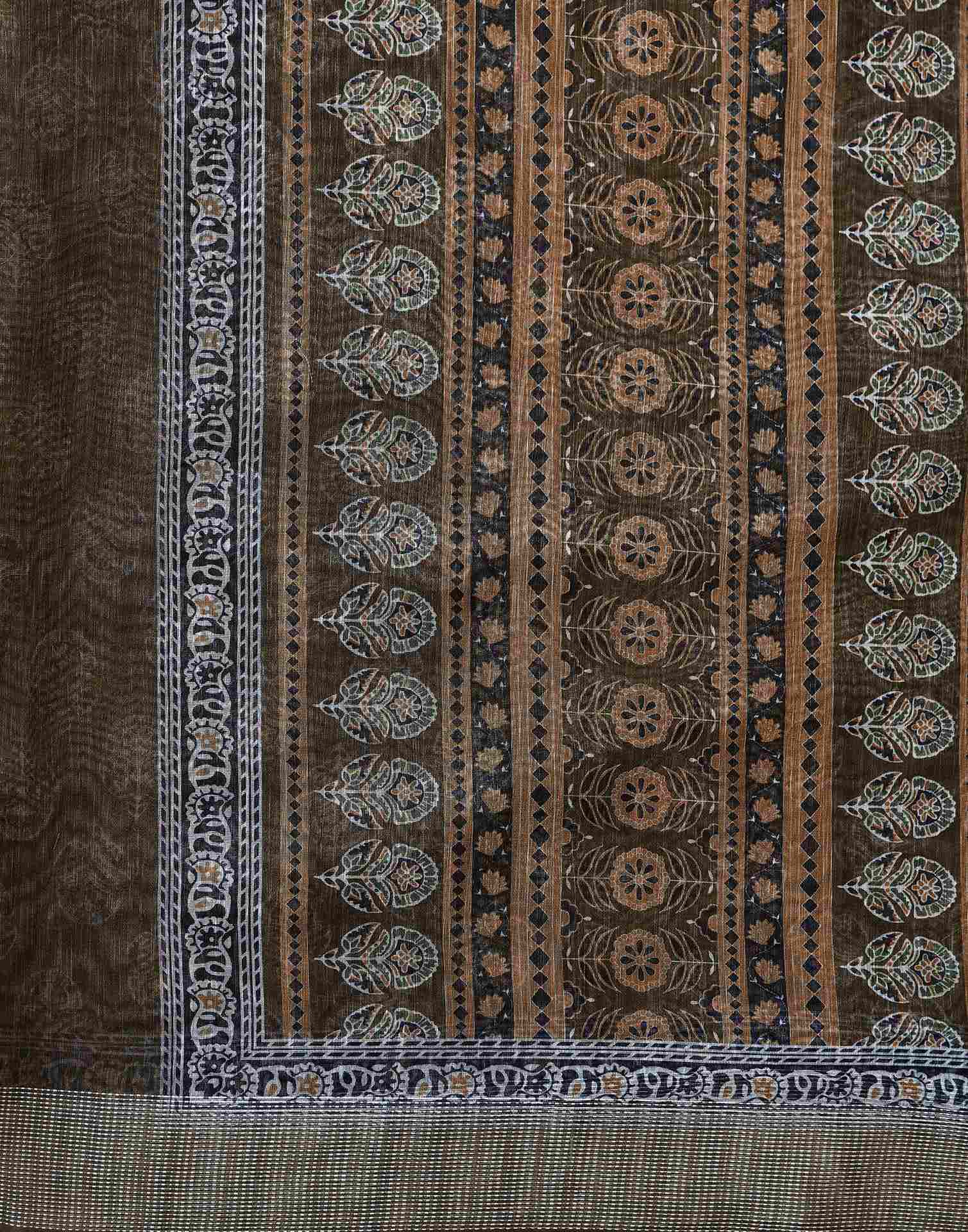 Dusty Olive Green Linen Printed Saree