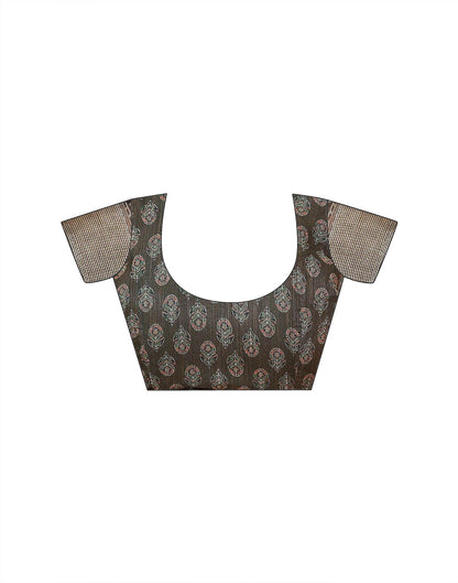 Dusty Olive Green Linen Printed Saree