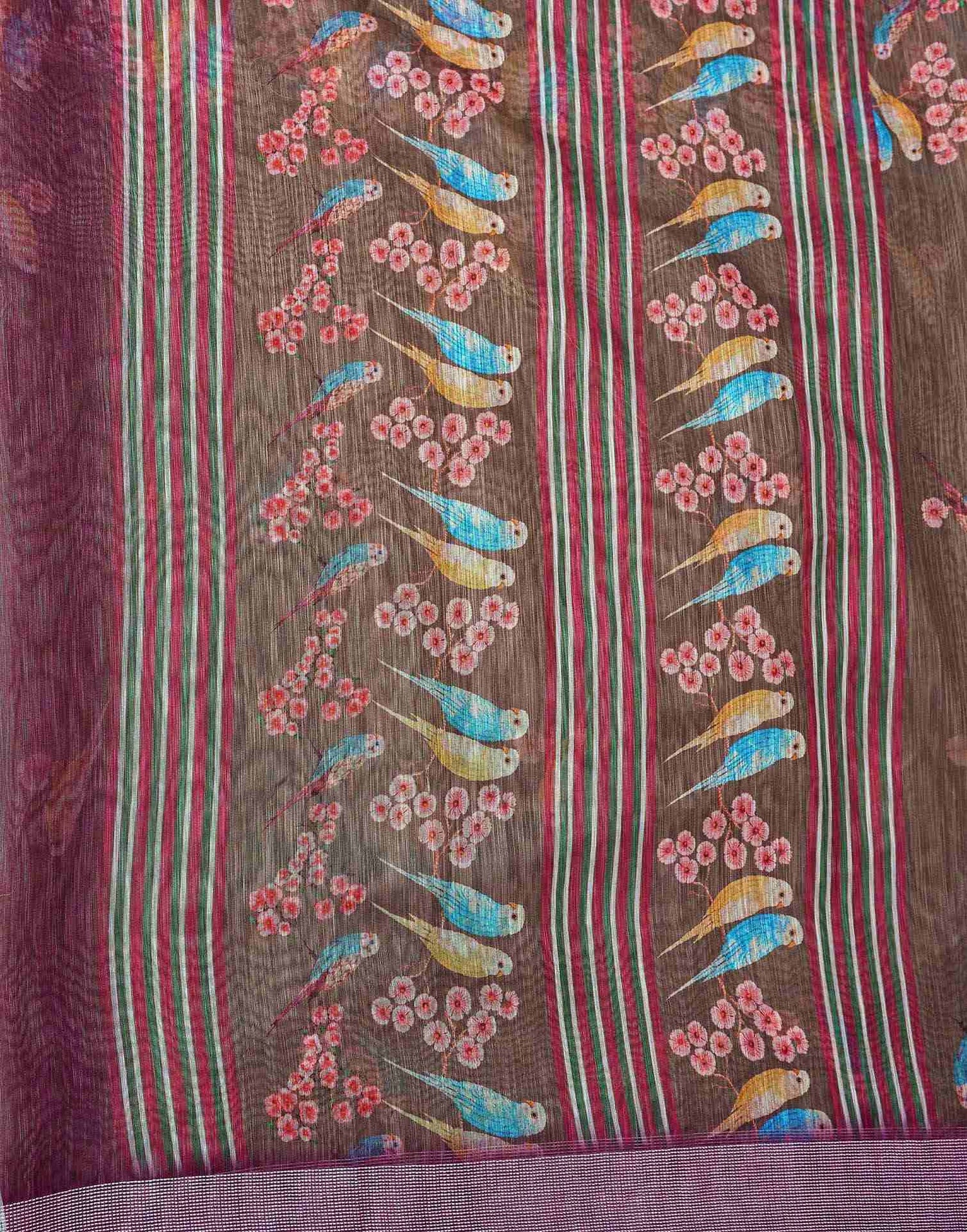 Brown Linen Printed Saree
