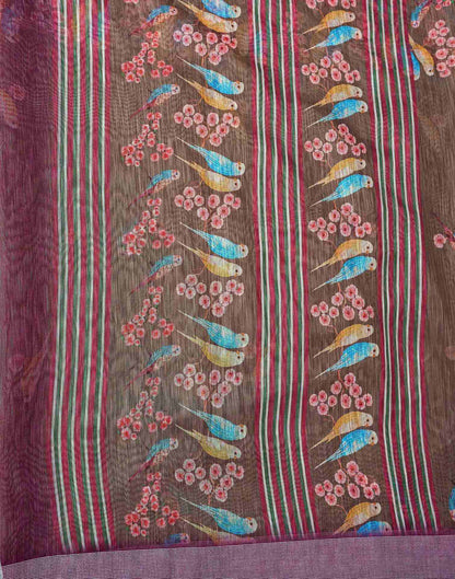 Brown Linen Printed Saree