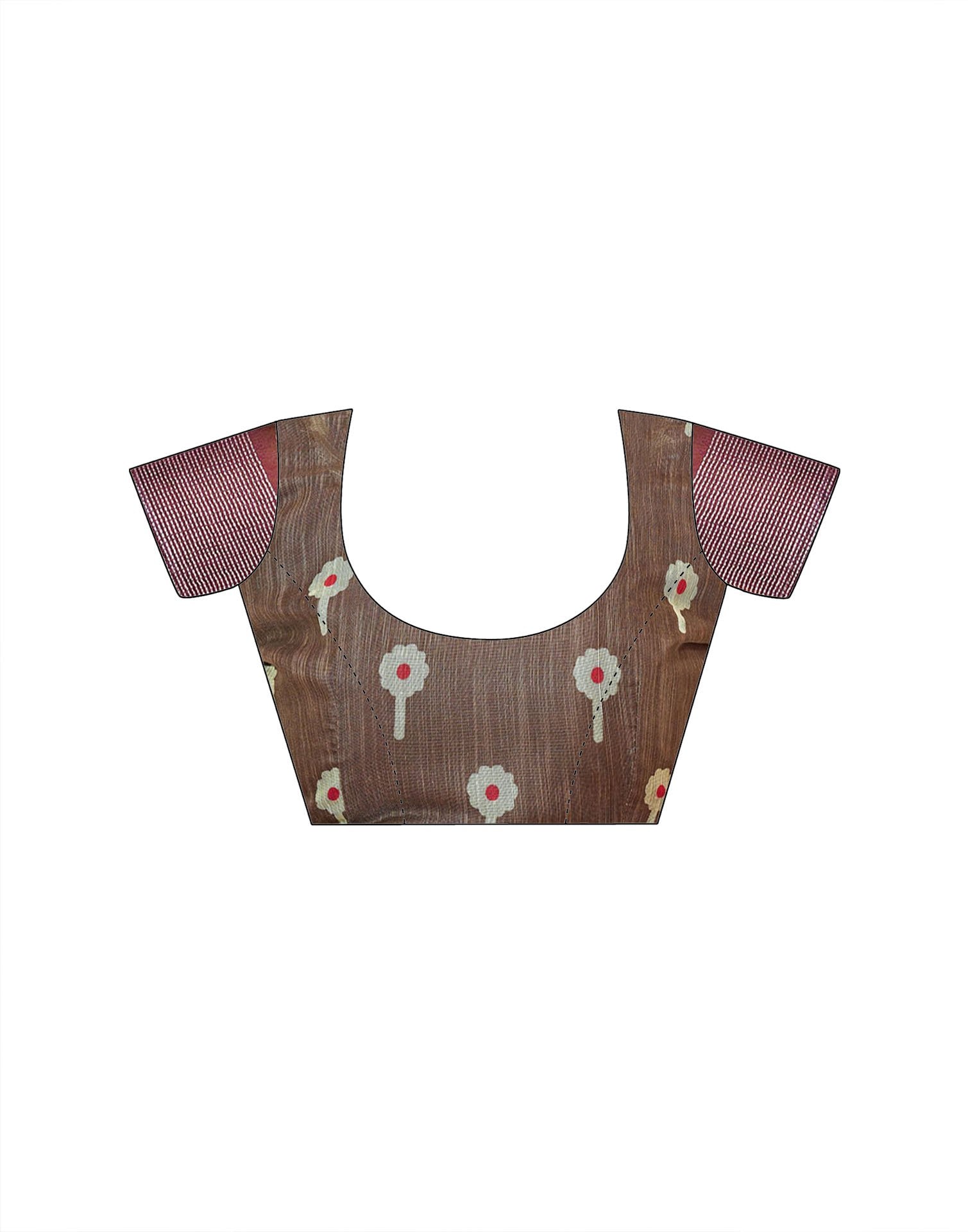 Brown Linen Printed Saree